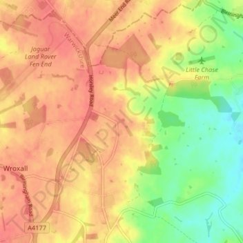 Honiley topographic map, elevation, terrain