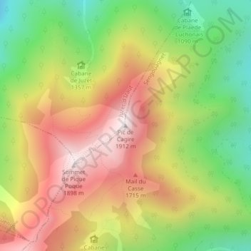 Pic de Cagire topographic map, elevation, terrain