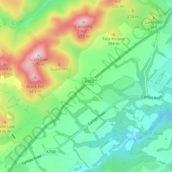 Silverburn topographic map, elevation, terrain