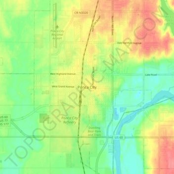 Ponca City topographic map, elevation, terrain