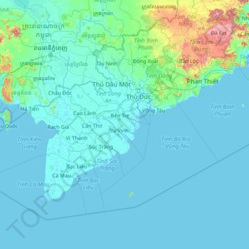 Ben Tre Province topographic map, elevation, terrain
