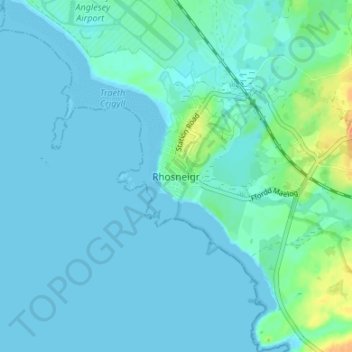 Rhosneigr topographic map, elevation, terrain