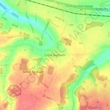 Little Saxham topographic map, elevation, terrain