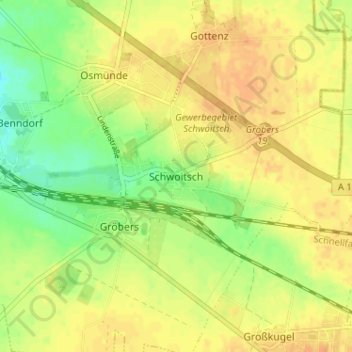 Schwoitsch topographic map, elevation, terrain