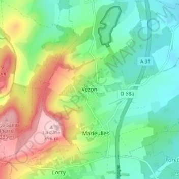Vezon topographic map, elevation, terrain
