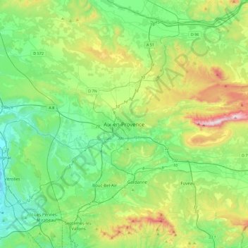 Aix-en-Provence topographic map, elevation, terrain