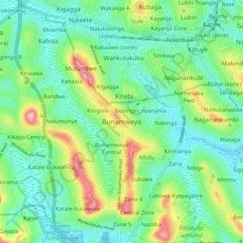 Bunamwaya topographic map, elevation, terrain