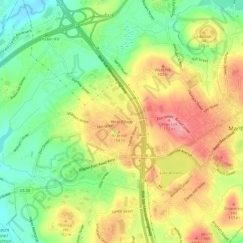 West Village topographic map, elevation, terrain