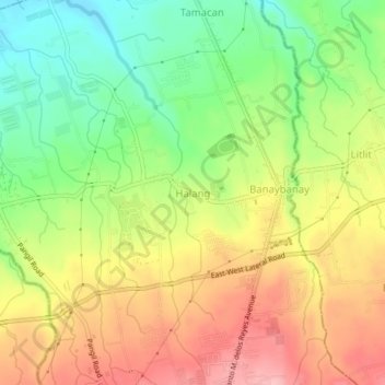 Halang topographic map, elevation, terrain