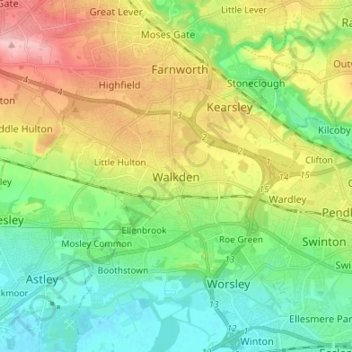 Walkden topographic map, elevation, terrain