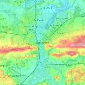 Guildford topographic map, elevation, terrain