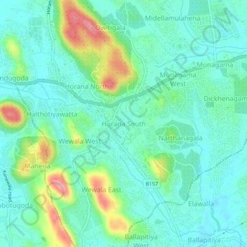 Horana South topographic map, elevation, terrain
