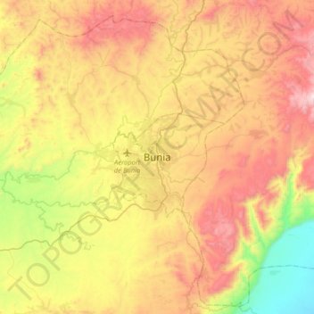 Bunia topographic map, elevation, terrain