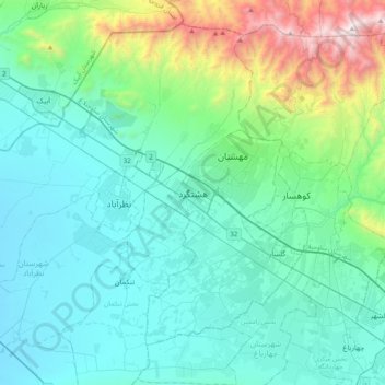 Hashtgerd topographic map, elevation, terrain