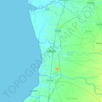 Valsad topographic map, elevation, terrain