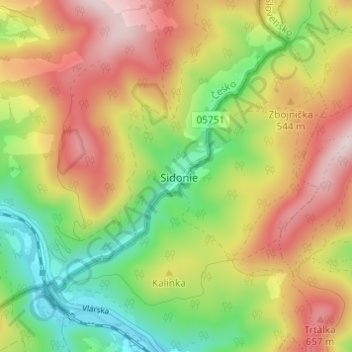Sidonie topographic map, elevation, terrain