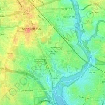 Garrett Park Estates topographic map, elevation, terrain