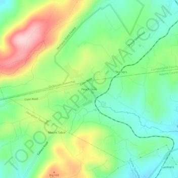 Peach Glen topographic map, elevation, terrain
