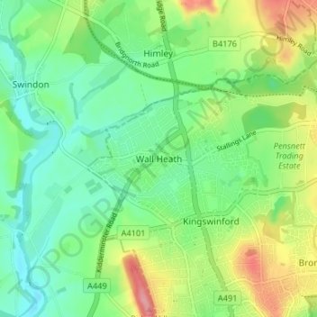 Wall Heath topographic map, elevation, terrain