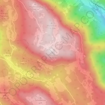 Planinica topographic map, elevation, terrain
