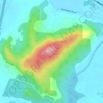 Short Mountain topographic map, elevation, terrain