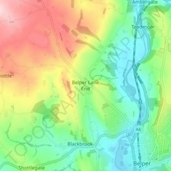 Belper Lane End topographic map, elevation, terrain