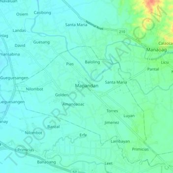 Mapandan topographic map, elevation, terrain