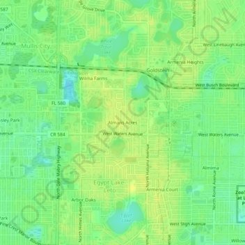 Almans Acres topographic map, elevation, terrain