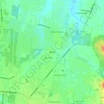 Oak Hill topographic map, elevation, terrain