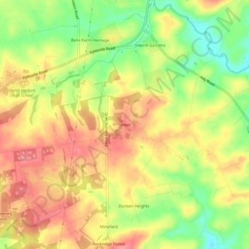 Street topographic map, elevation, terrain