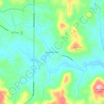 Lower Elk Creek topographic map, elevation, terrain