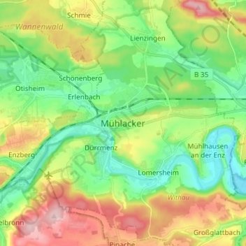Mühlacker topographic map, elevation, terrain