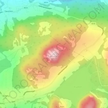 Kjortåsen topographic map, elevation, terrain