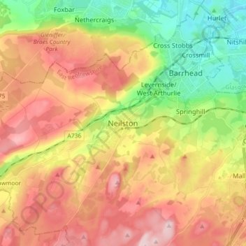 Neilston topographic map, elevation, terrain