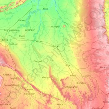 Kota topographic map, elevation, terrain