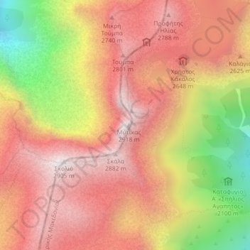 Όλυμπος topographic map, elevation, terrain