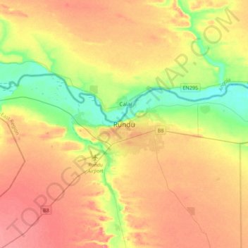 Rundu topographic map, elevation, terrain