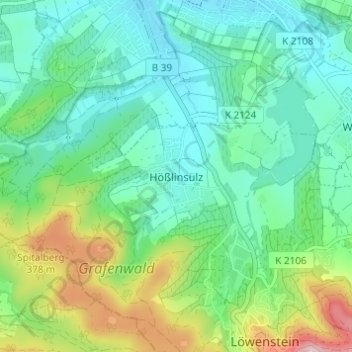 Hößlinsülz topographic map, elevation, terrain