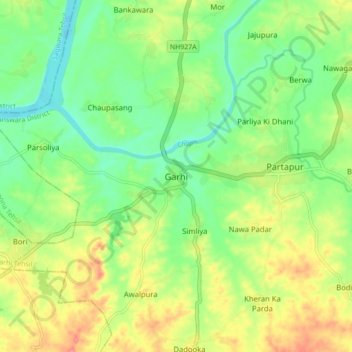 Garhi topographic map, elevation, terrain