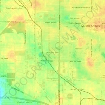 Highland Park topographic map, elevation, terrain