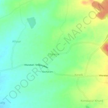 Ebbanur topographic map, elevation, terrain