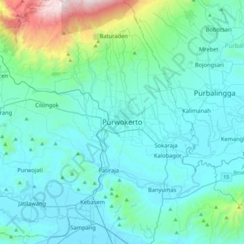 Purwokerto topographic map, elevation, terrain