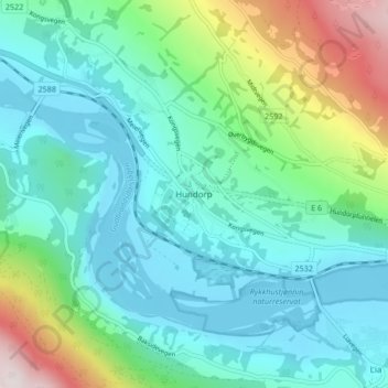 Hundorp topographic map, elevation, terrain