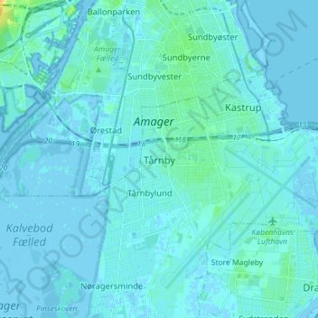 Tårnby topographic map, elevation, terrain