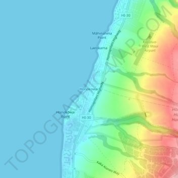 Honokowai topographic map, elevation, terrain