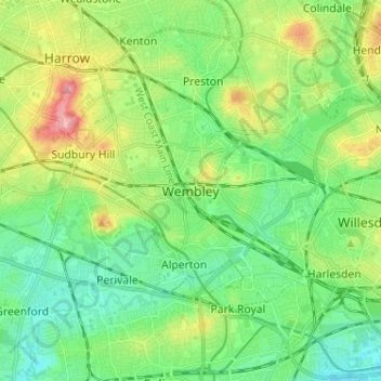 Wembley topographic map, elevation, terrain