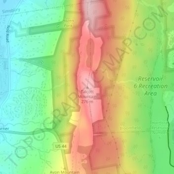 Talcott Mountain topographic map, elevation, terrain
