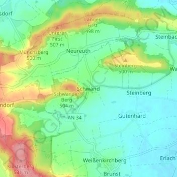 Schwand topographic map, elevation, terrain