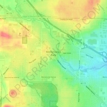 Menomonee Falls topographic map, elevation, terrain