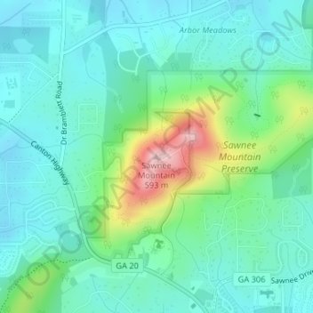 Sawnee Mountain topographic map, elevation, terrain